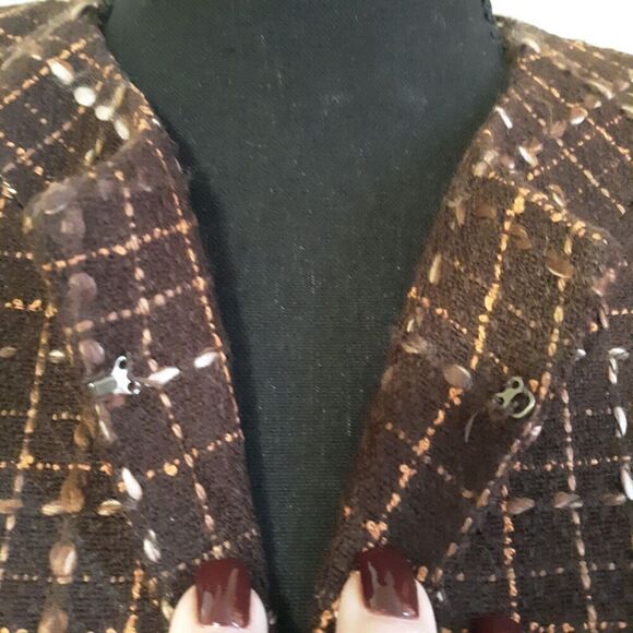 Karen Scott Petites Womens Cropped Open Blazer Brown Tweed Size 8 Petite EUC - Picture 5 of 9